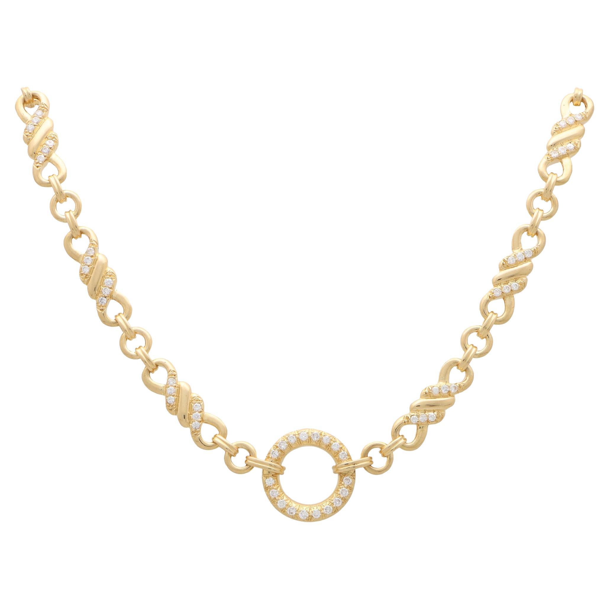 Vintage Hermès Diamond Infinity Circle Necklace Set in 18k Yellow Gold