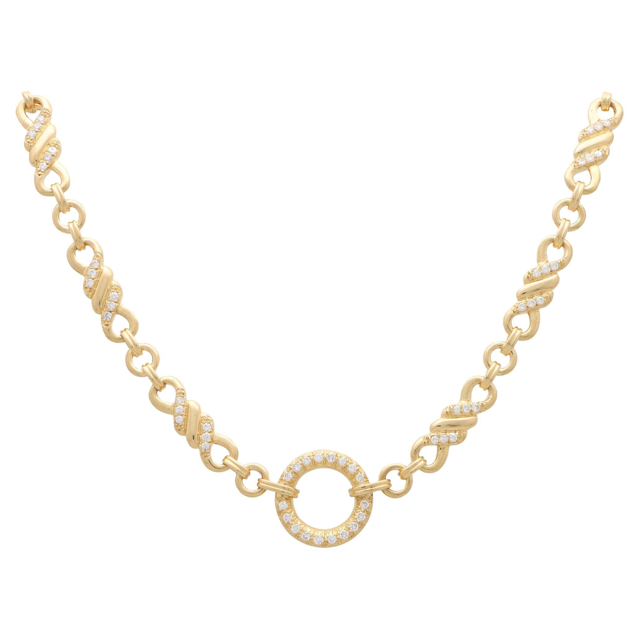 Vintage Hermès Diamond Infinity Circle Necklace Set in 18k Yellow Gold