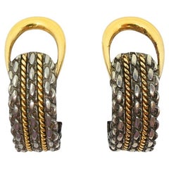Vintage Hermès Earrings Silver Gold Hoops