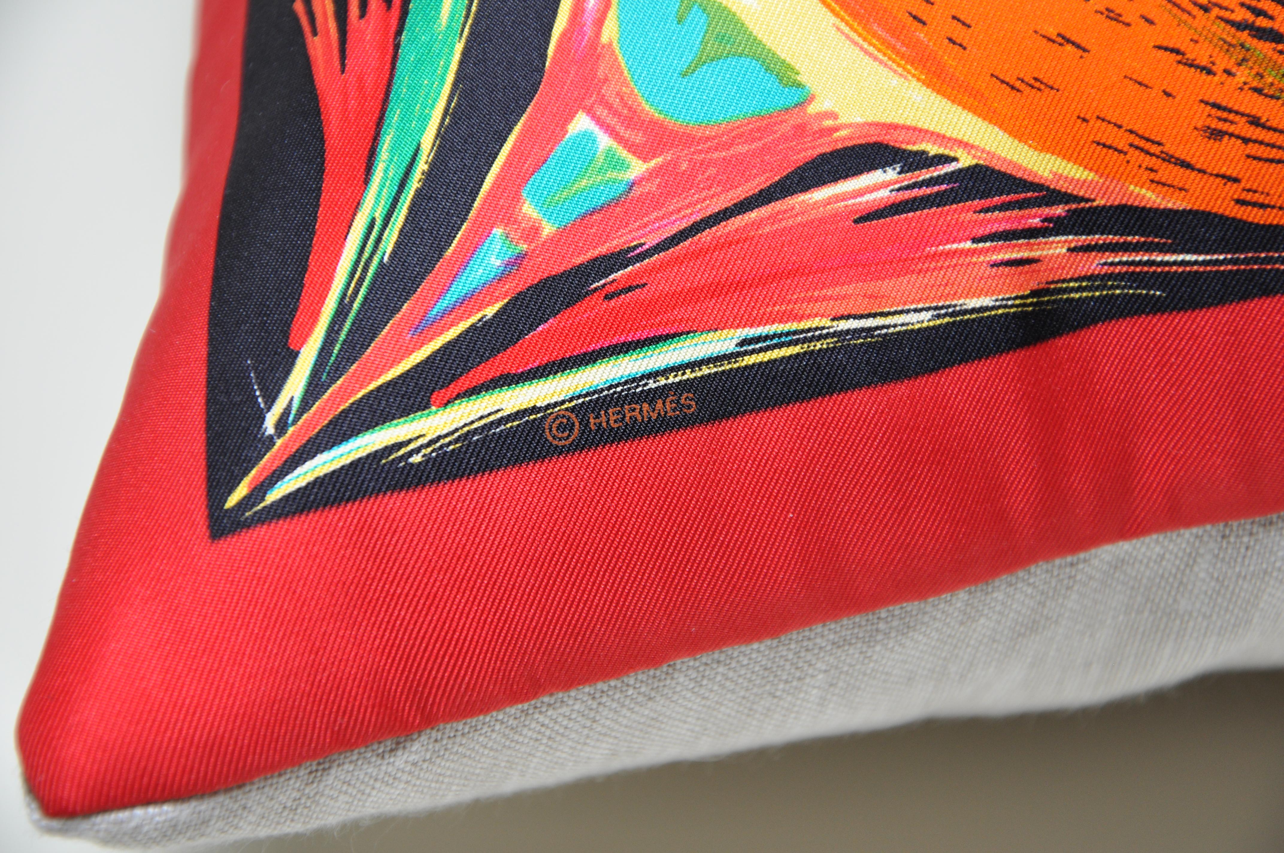 Textile Vintage Hermès Eiffel Tower Paris Silk Scarf and Irish Linen Cushion Pillow For Sale