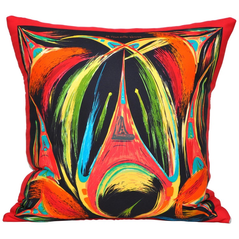 Vintage Hermès Eiffel Tower Paris Silk Scarf and Irish Linen Cushion