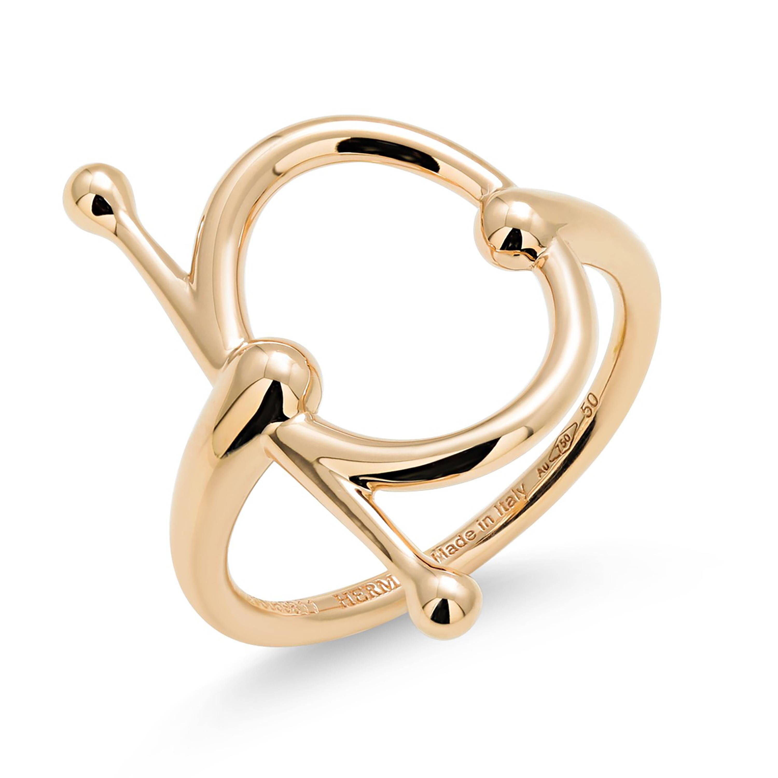 Moderne Bague Vintage Hermes Or Rose 18 carats PM Echappee 50