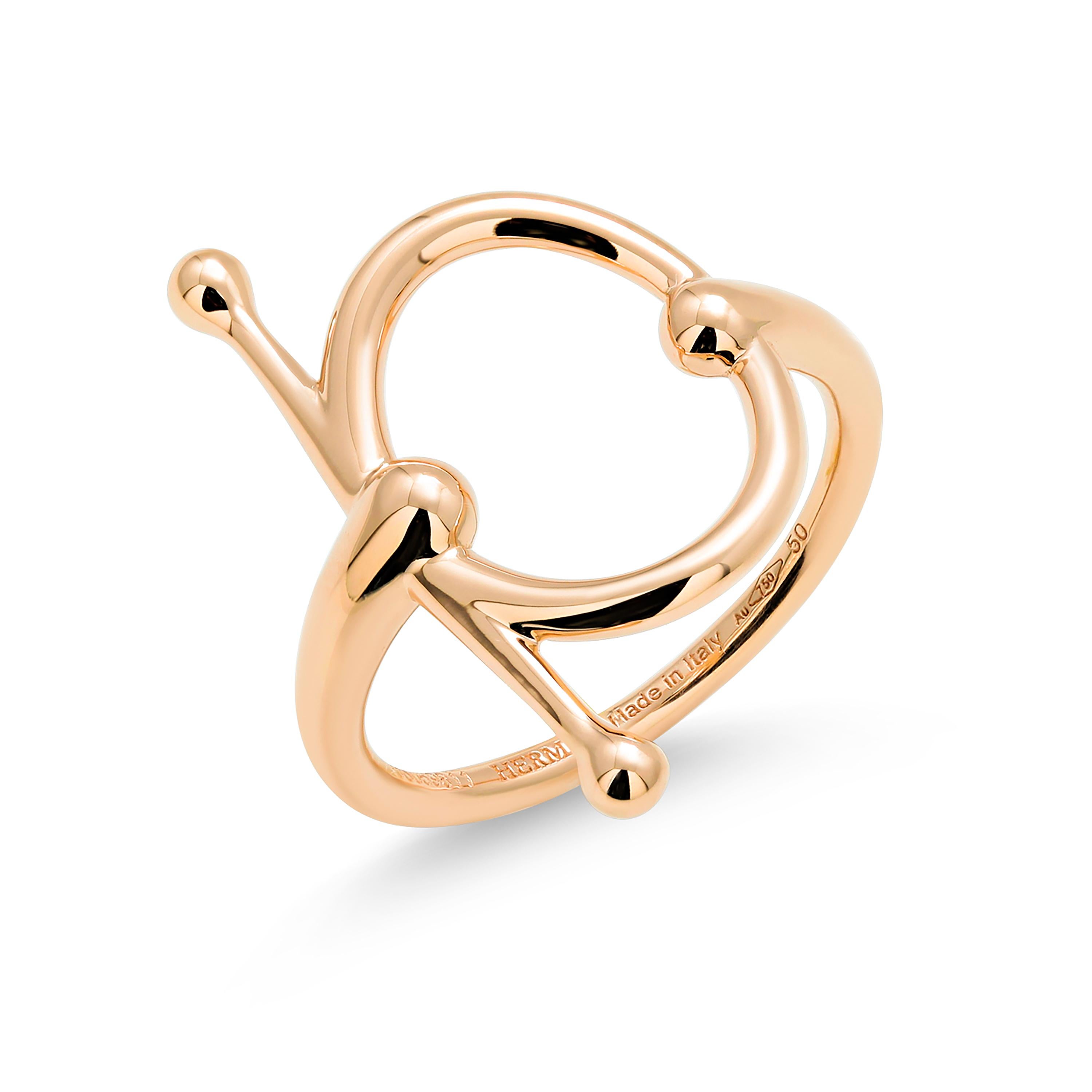 Vintage Hermes Eighteen Karat Rose Gold PM Echappee 50 Ring In Good Condition In New York, NY