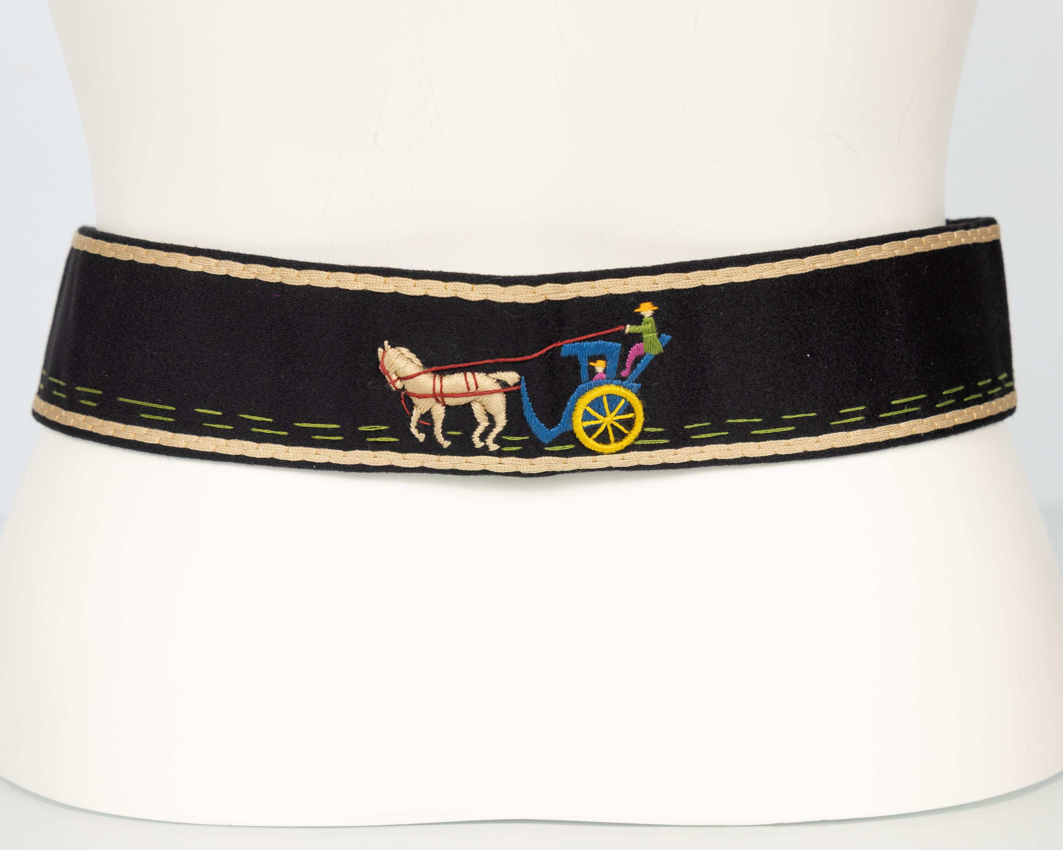 Vintage Hermès Bestickter Wollfilzgürtel mit Quaste - Museumsstück, ca. 1940er Jahre im Angebot 3