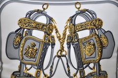 Vintage Hermes Equestrian Silk Scarf and Irish Linen Cushion Pillow Black