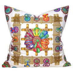 Retro Hermes Equestrian Silk Scarf and Irish Linen Cushion Pillow