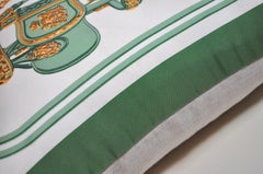 Vintage Hermes French Silk Scarf and Irish Linen Cushion Pillow Green Gold