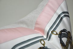 Vintage Hermes Equestrian Silk Scarf and Irish Linen Cushion Pillow Pink Gold
