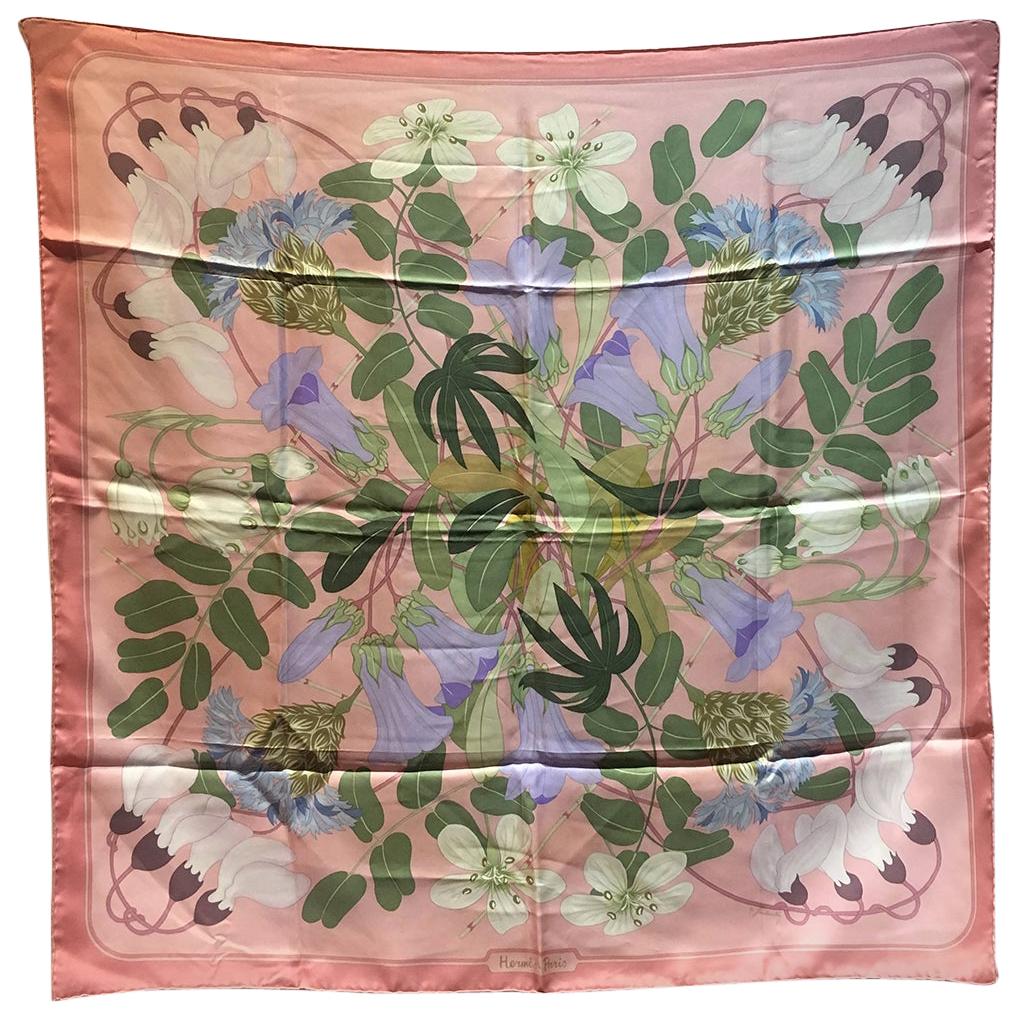 Vintage Hermes Floral Graeca Pink Silk Scarf 