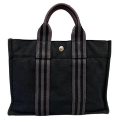 Vintage HERMÈS Fourre Tout Black Toile Tote PM