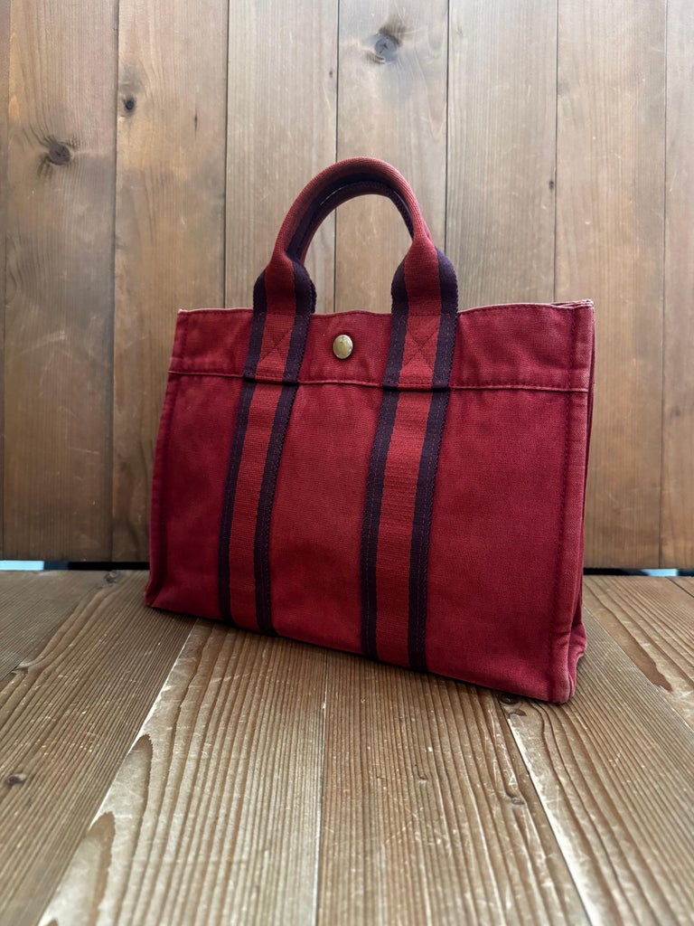 Vintage HERMES Fourre Tout Orange Toile Tote PM For Sale at 1stDibs