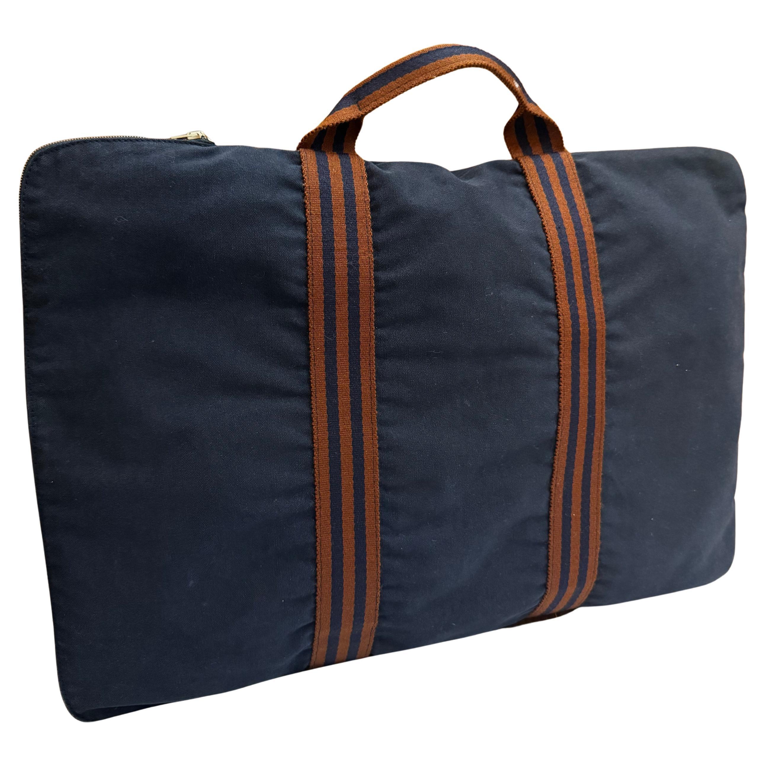 Black Vintage HERMÈS Fourre Tout Toile Flat Tote Navy For Sale