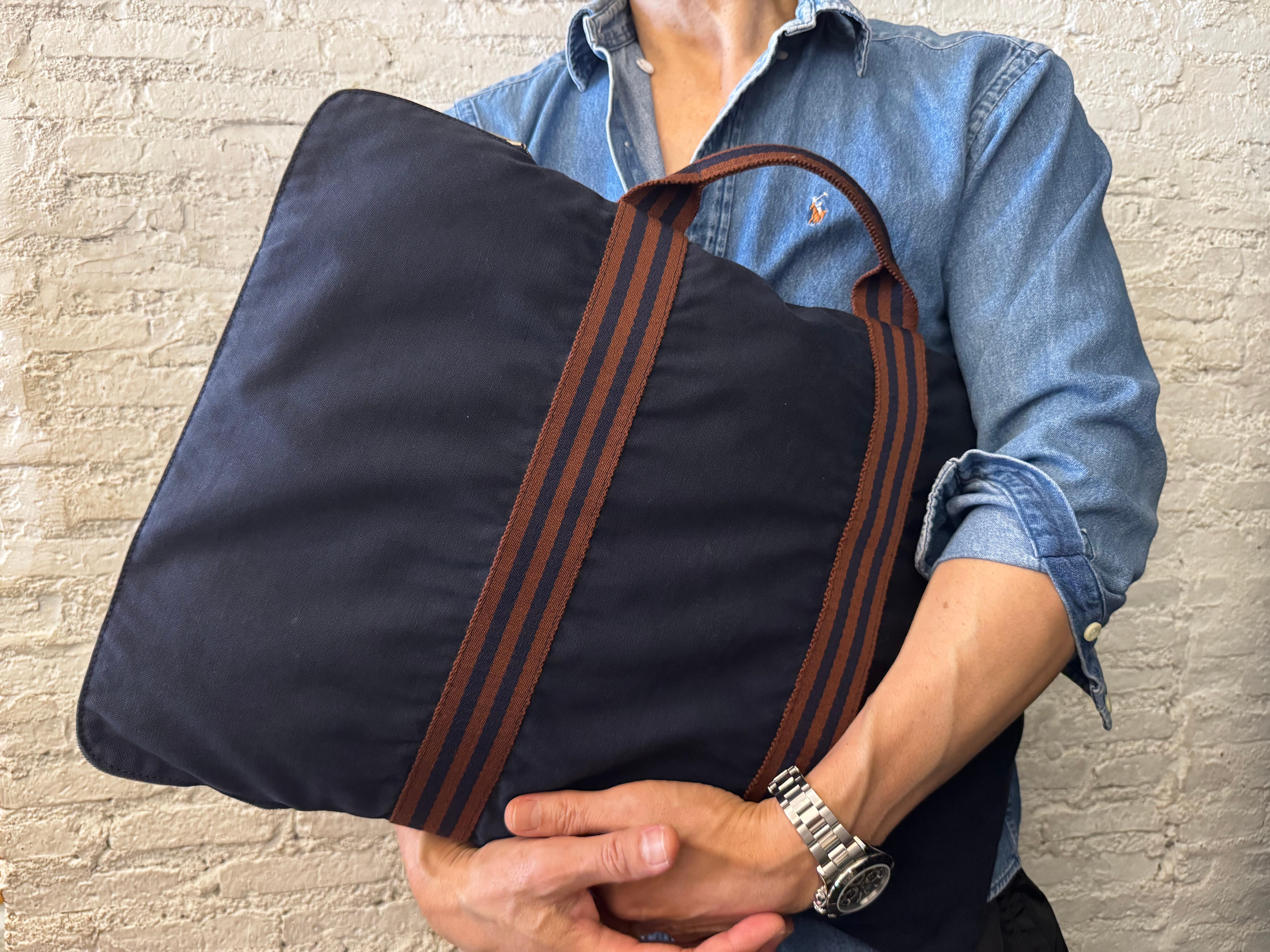 Vintage HERMÈS Fourre Tout Toile Flat Tote Navy For Sale 3