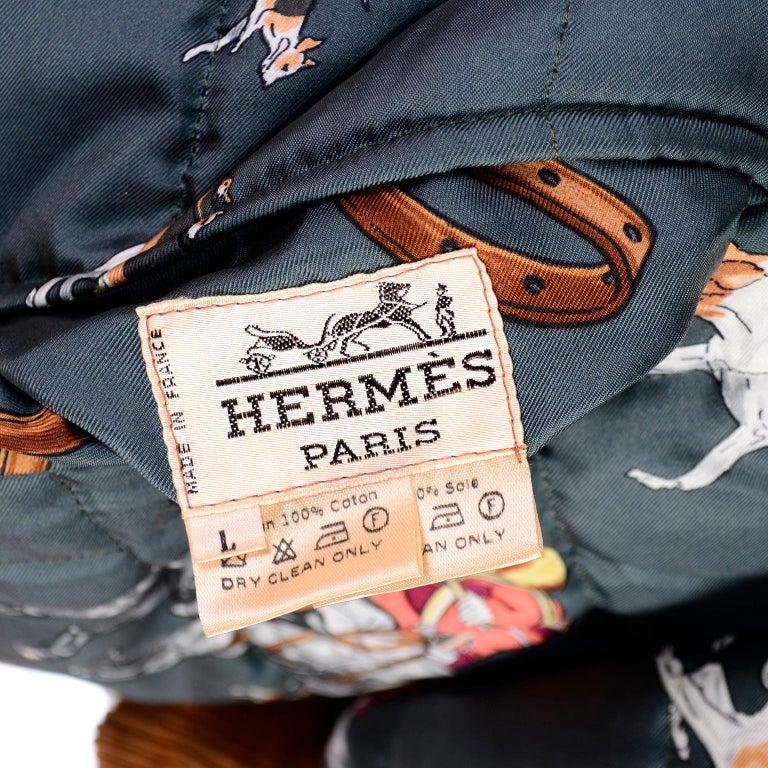 Vintage Hermes Fox Hunt Scarf Print Reversible Jacket and Brown