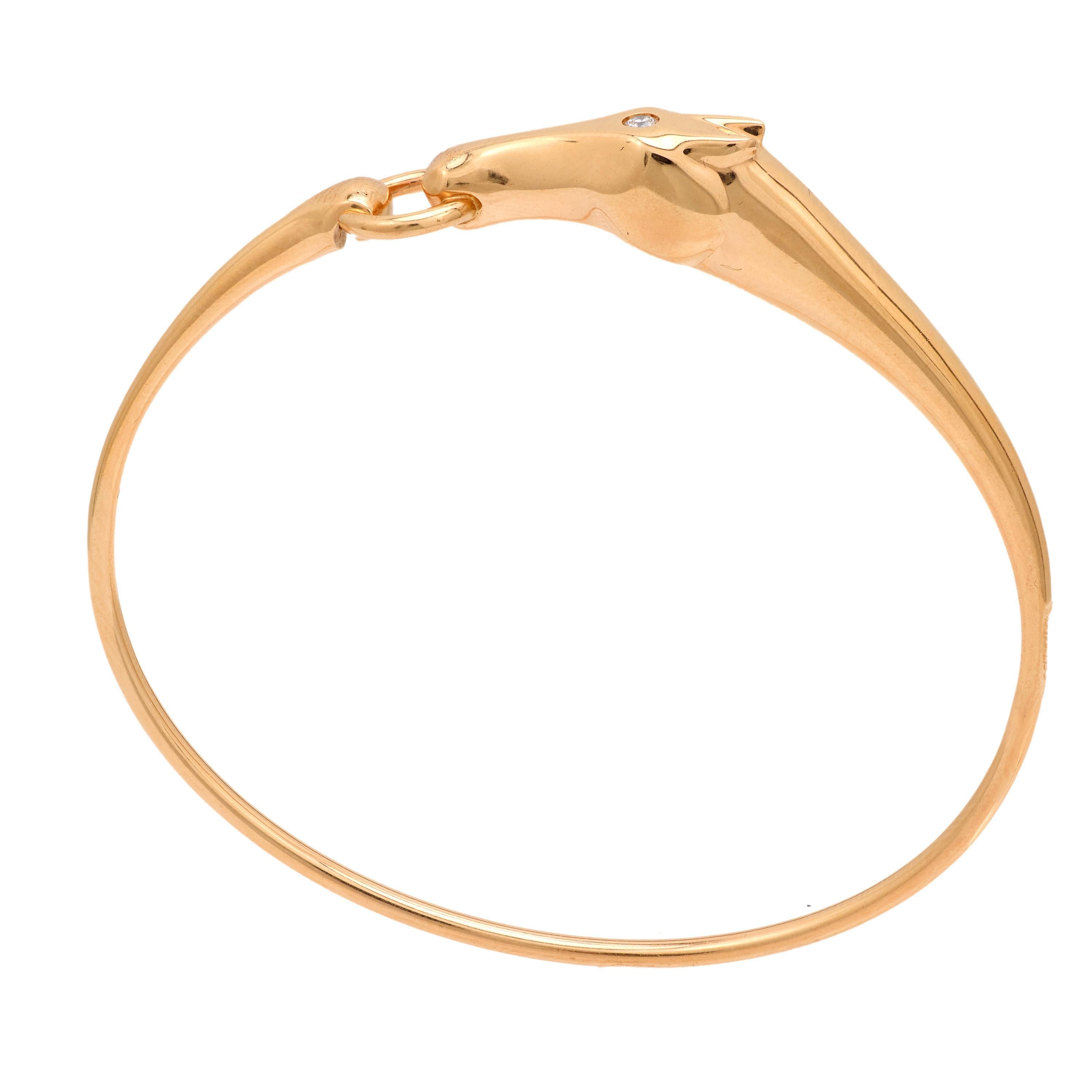 Modern Vintage Hermes French diamond 18k rose gold Galope horse bangle For Sale