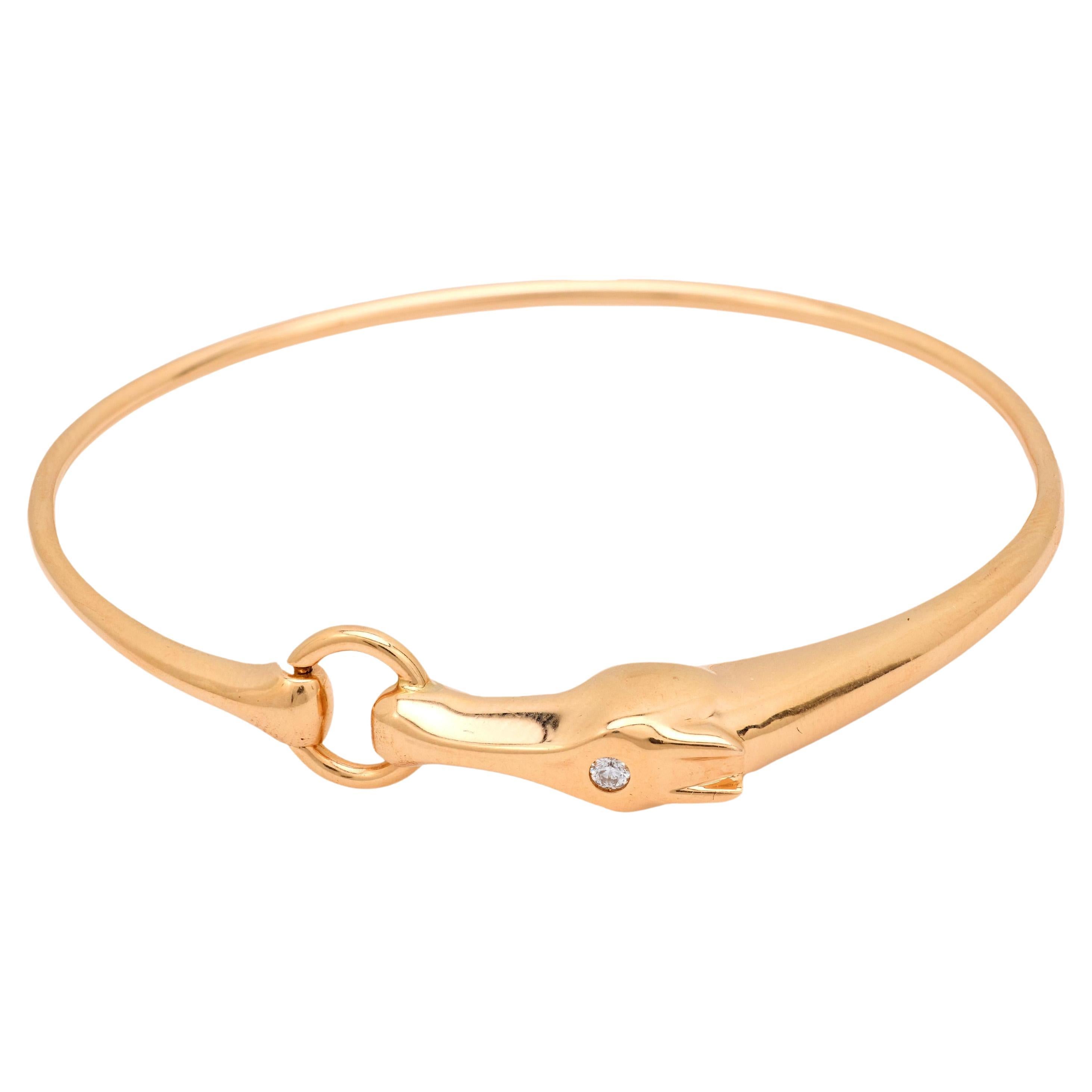 Vintage Hermes French diamond 18k rose gold Galope horse bangle
