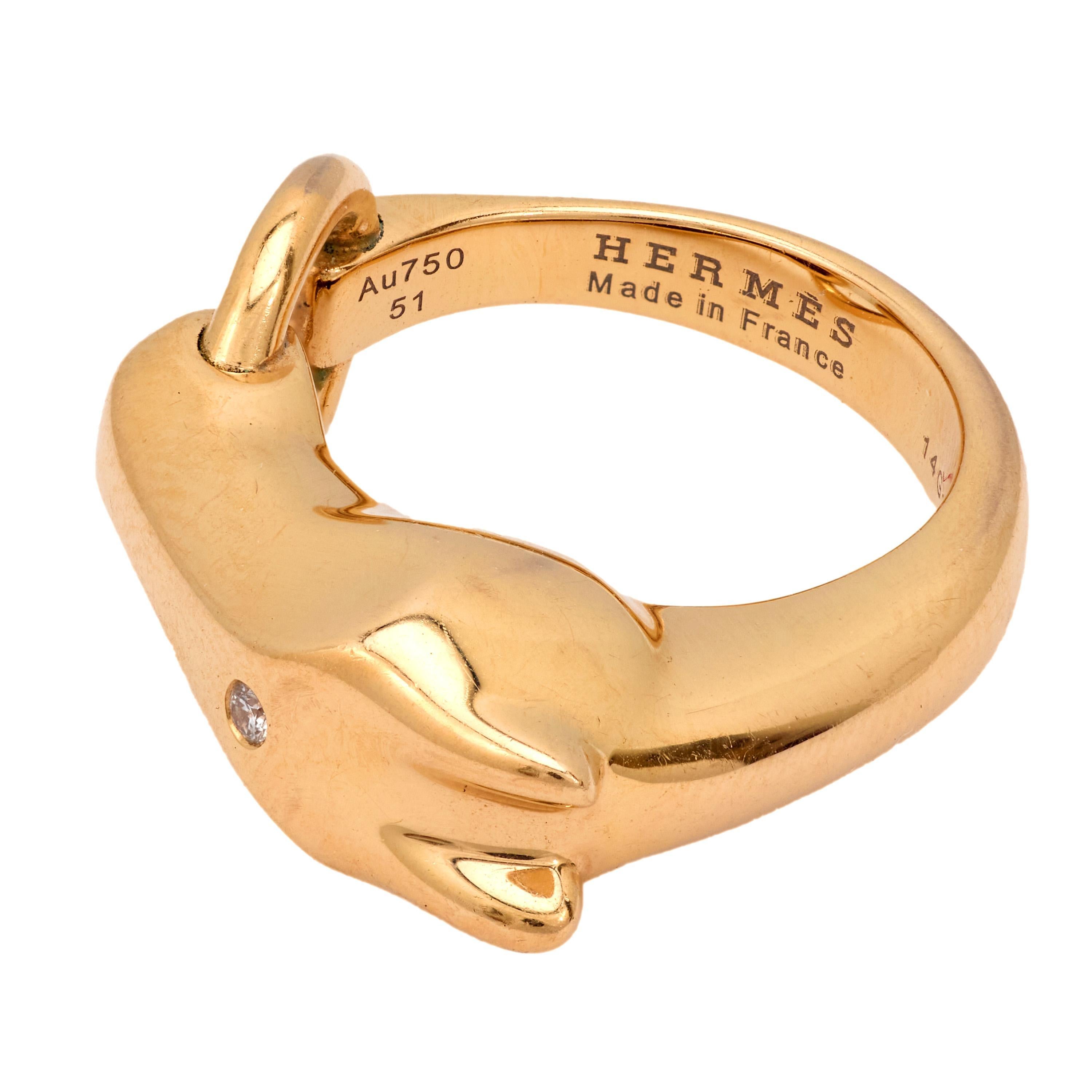 Vintage Hermes French diamond 18k rose gold Galope horse ring In Good Condition For Sale In Beverly Hills, CA