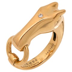 Vintage Hermes French diamond 18k rose gold Galope horse ring