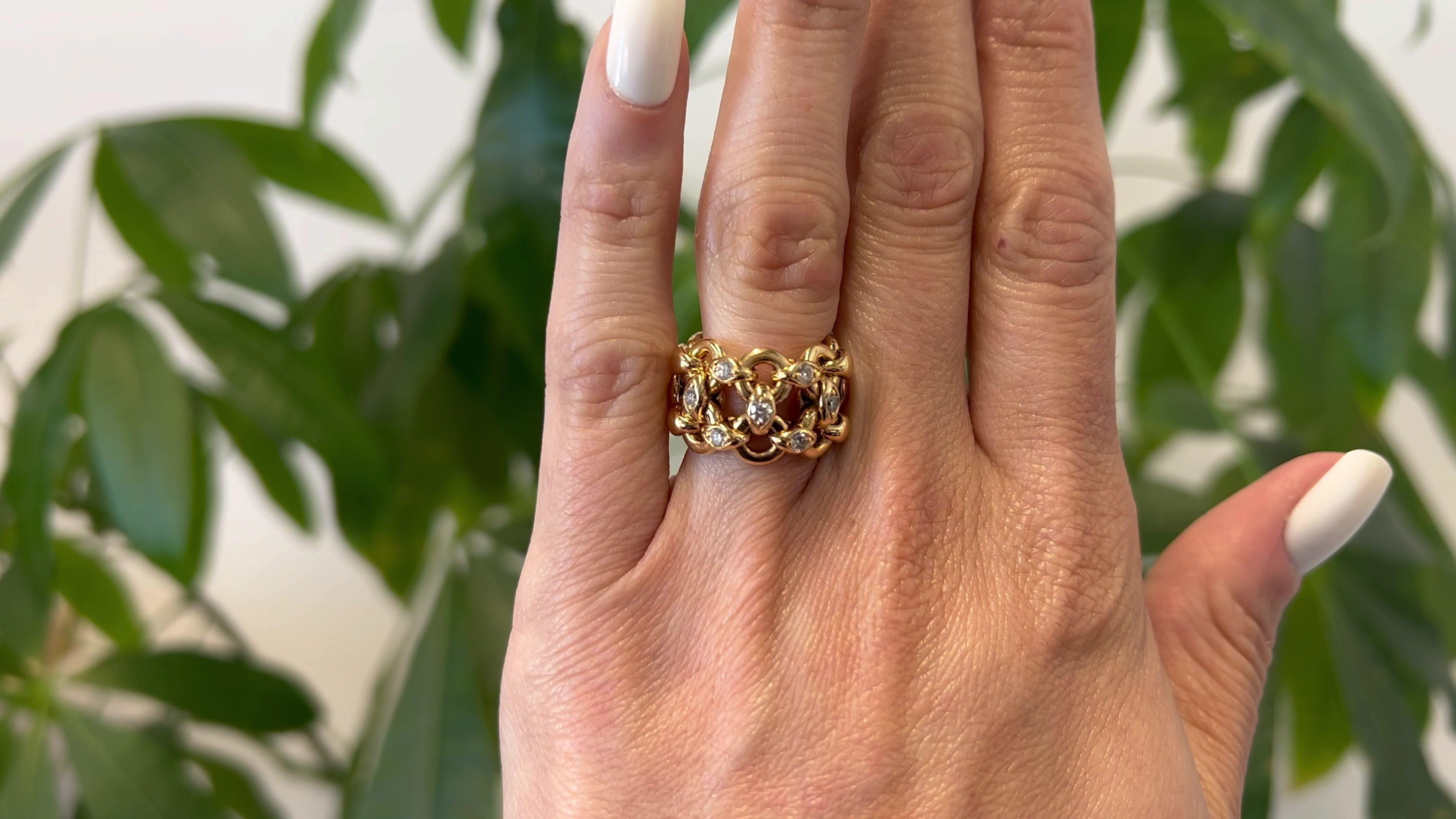 französischer Diamant-Gliederring aus 18 Karat Gelbgold mit Kette von Hermes (Brillantschliff)