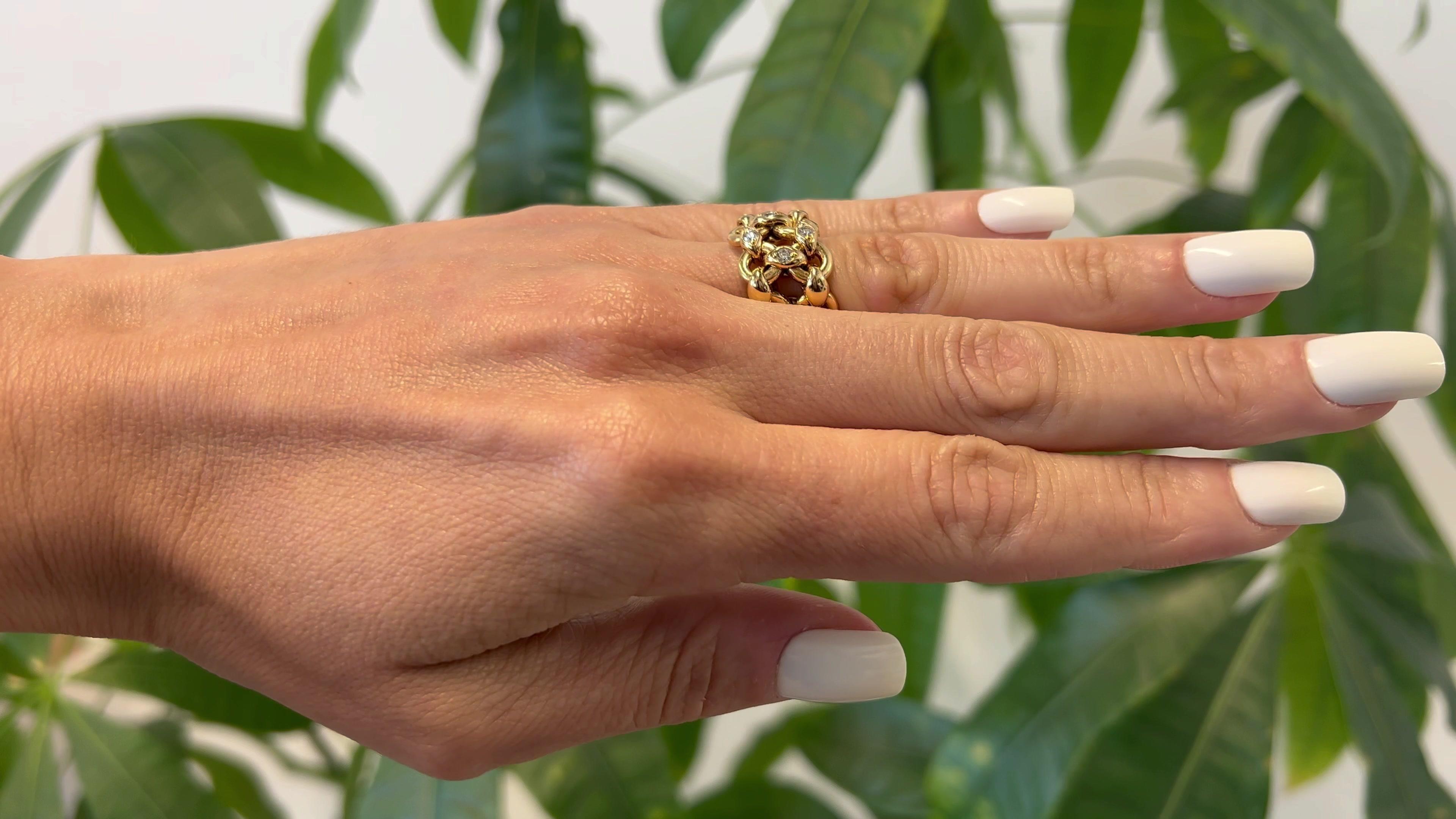 Brilliant Cut Vintage Hermes French Diamond 18K Yellow Gold Chain Link Ring