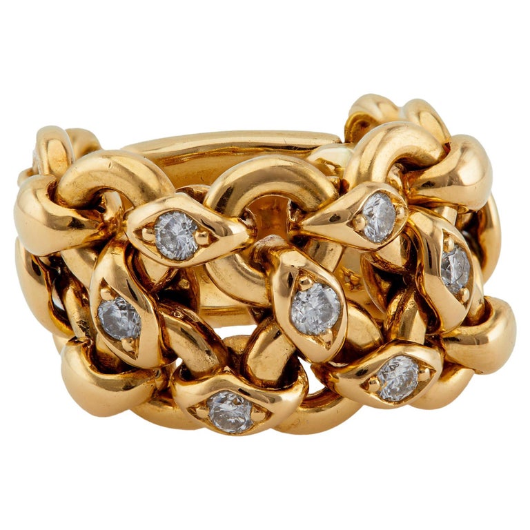 Vintage Hermes French Diamond 18K Yellow Gold Chain Link Ring For 