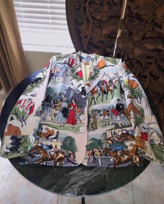 Vintage Hermès French Equestrian Race 100% Silk Scarf Print Jacket FR 38/ US 4 6