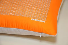 Vintage Hermes French Orange Silk Scarf and Irish Linen Cushion Pillow