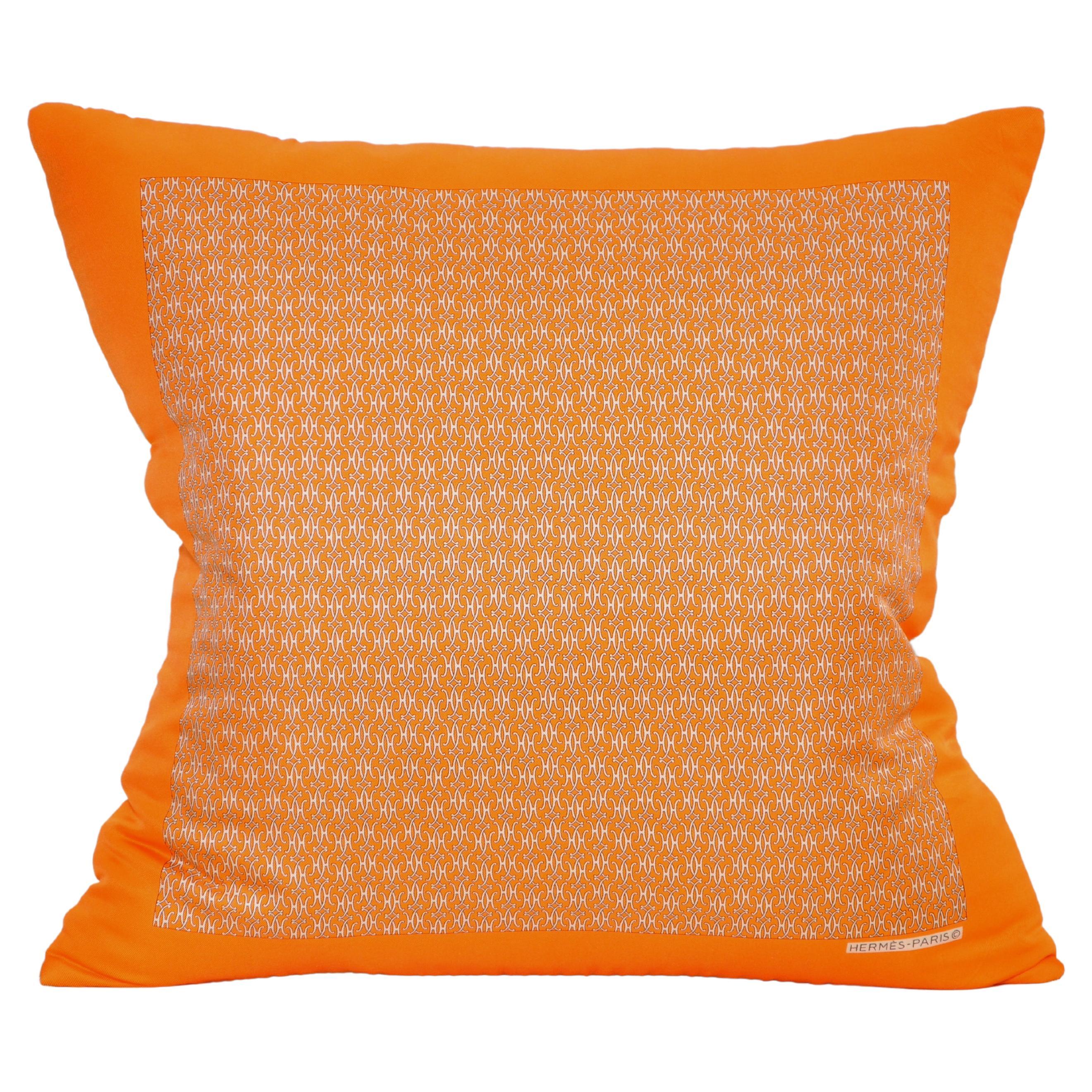 Vintage Hermes French Orange Silk Scarf and Irish Linen Cushion Pillow