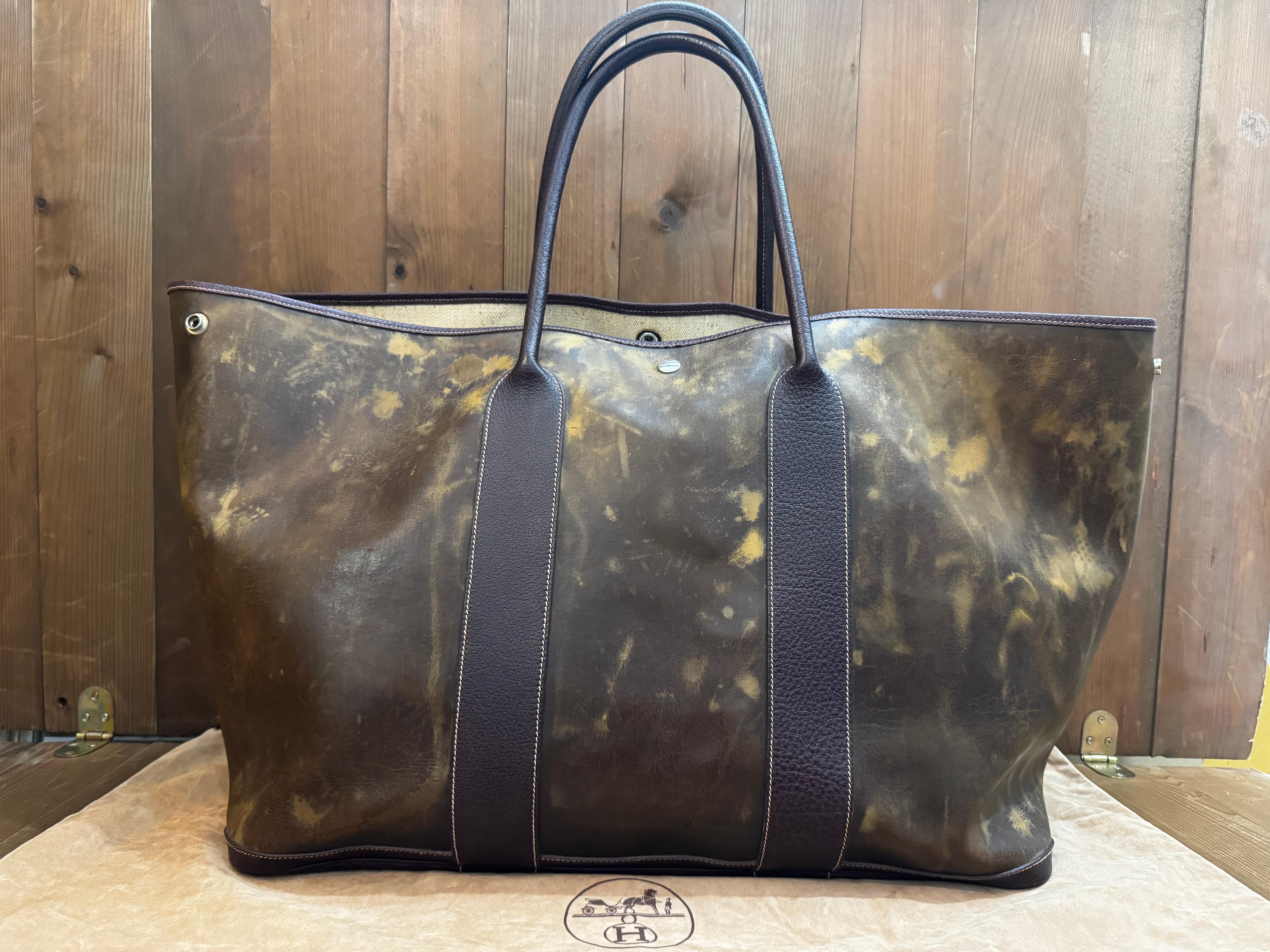 Black Vintage HERMES Garden Party Amazonia Havane TGM PHW Tote Bag 49 Voyage