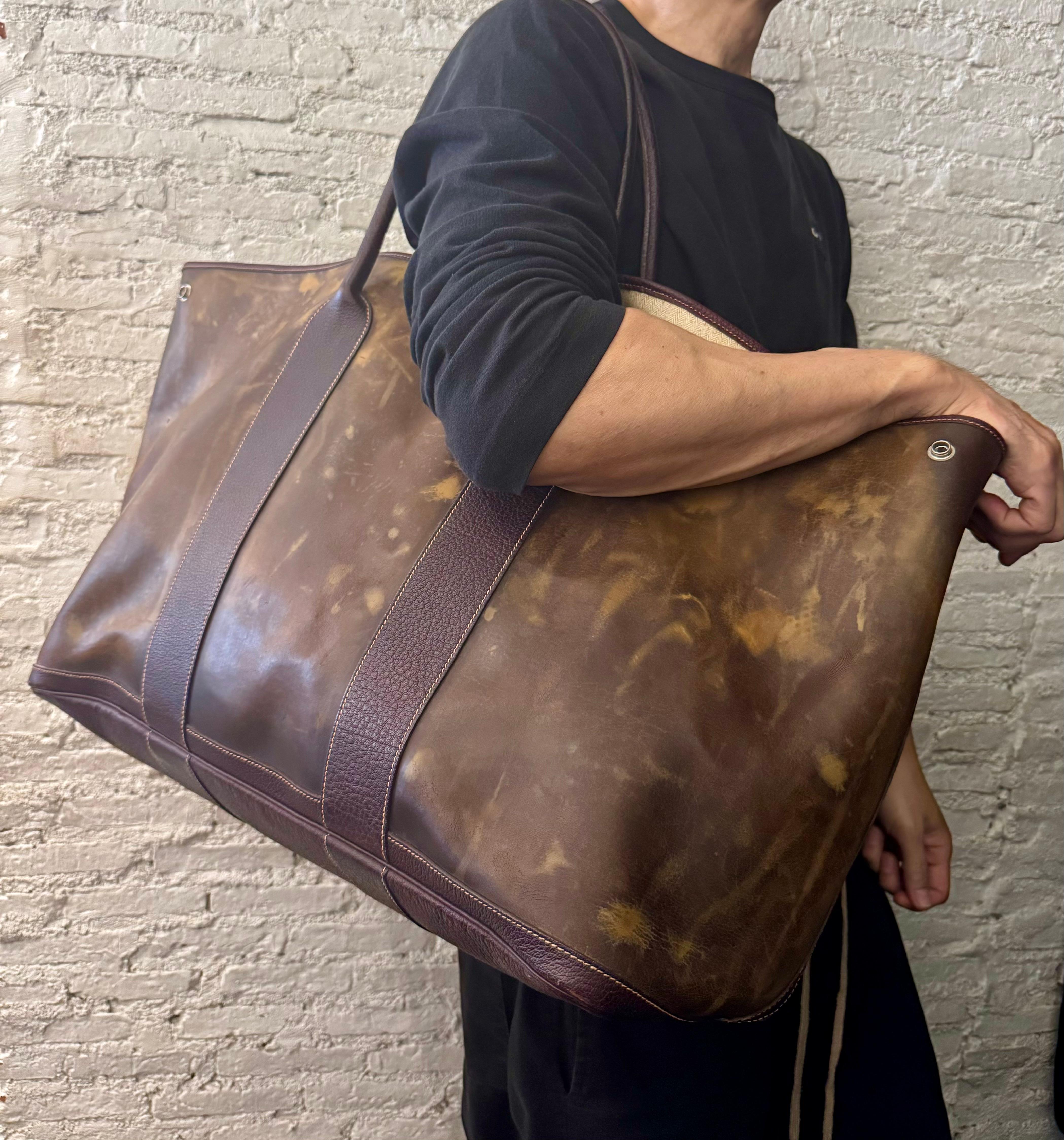 Vintage HERMES Garden Party Amazonia Havane TGM PHW Tote Bag 49 Voyage In Fair Condition In Bangkok, TH