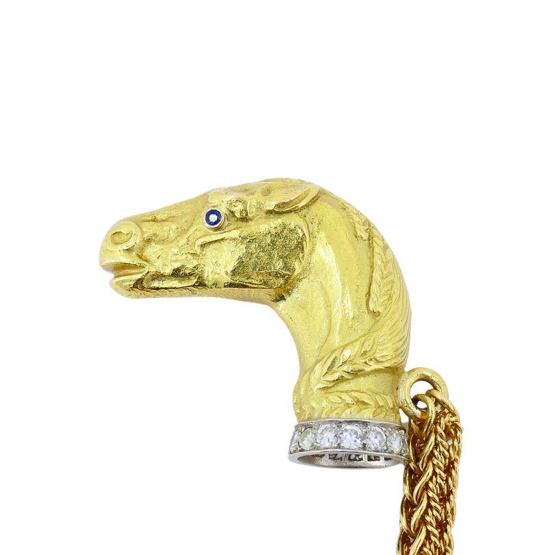 Vintage Hermes Georges L'Enfant Equestrian 18k Gold Diamond Choker Necklace In Good Condition For Sale In Beverly Hills, CA