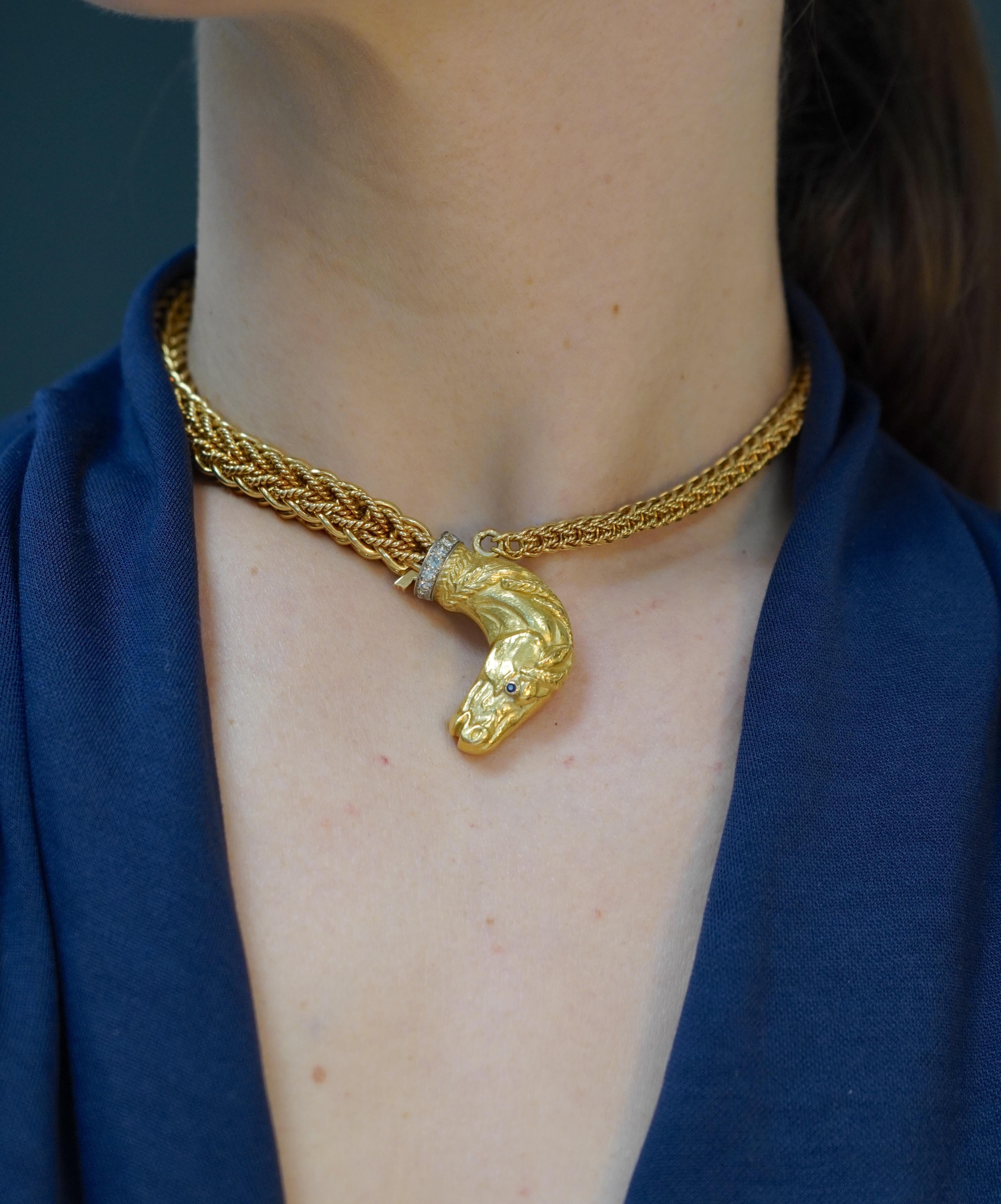 Vintage Hermes Georges L'Enfant Equestrian 18k Gold Diamond Choker Necklace For Sale 4