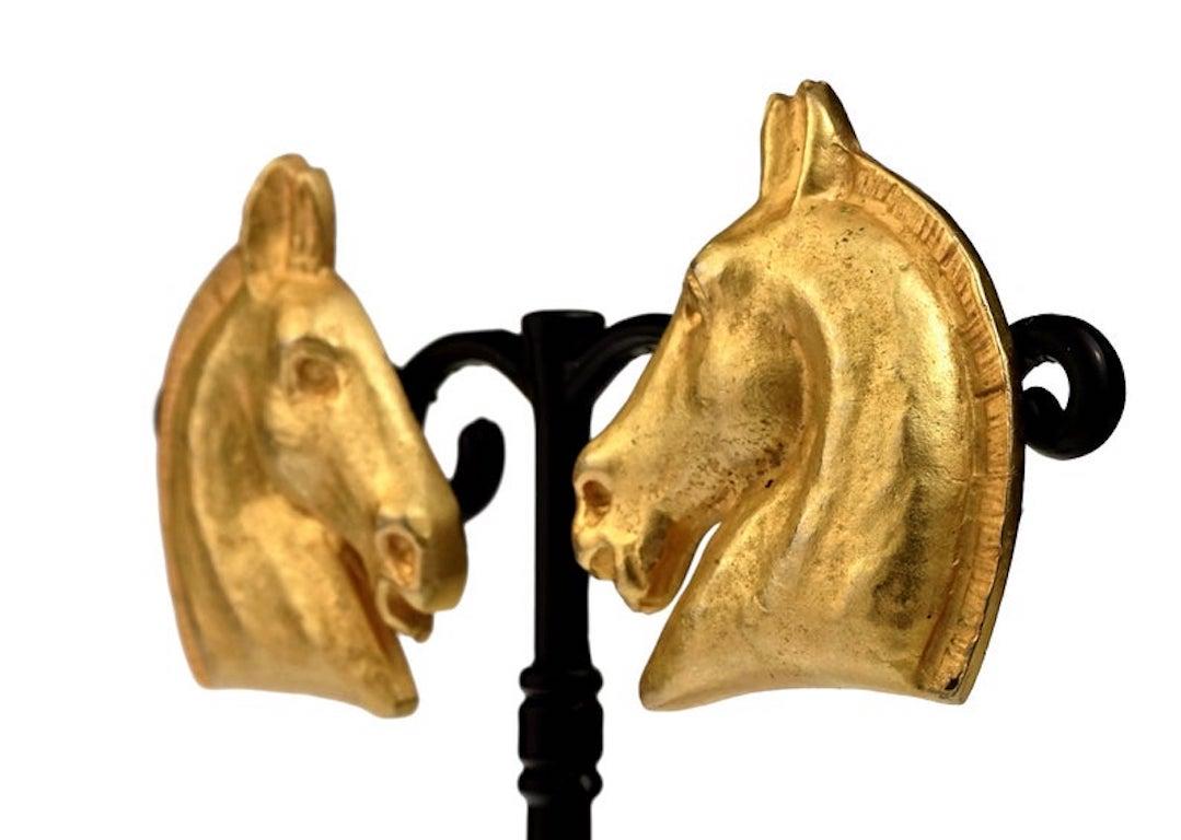 Women's Vintage HERMES Gilt Horse Head Earrings