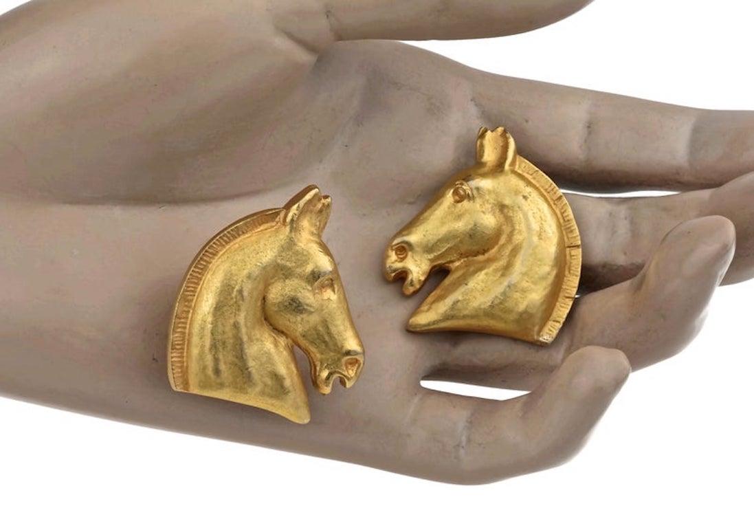 Vintage HERMES Gilt Horse Head Earrings 1