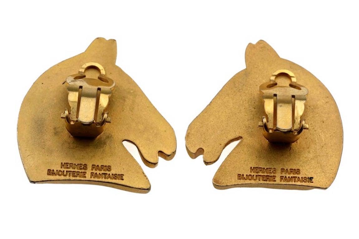 Vintage HERMES Gilt Horse Head Earrings 2