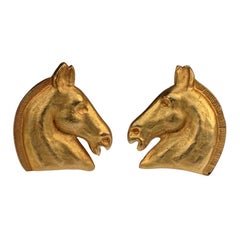 Vintage HERMES Gilt Horse Head Earrings