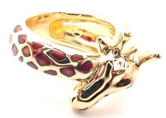 Vintage Hermes Giraffe Emerald Enamel Yellow Gold Band Ring