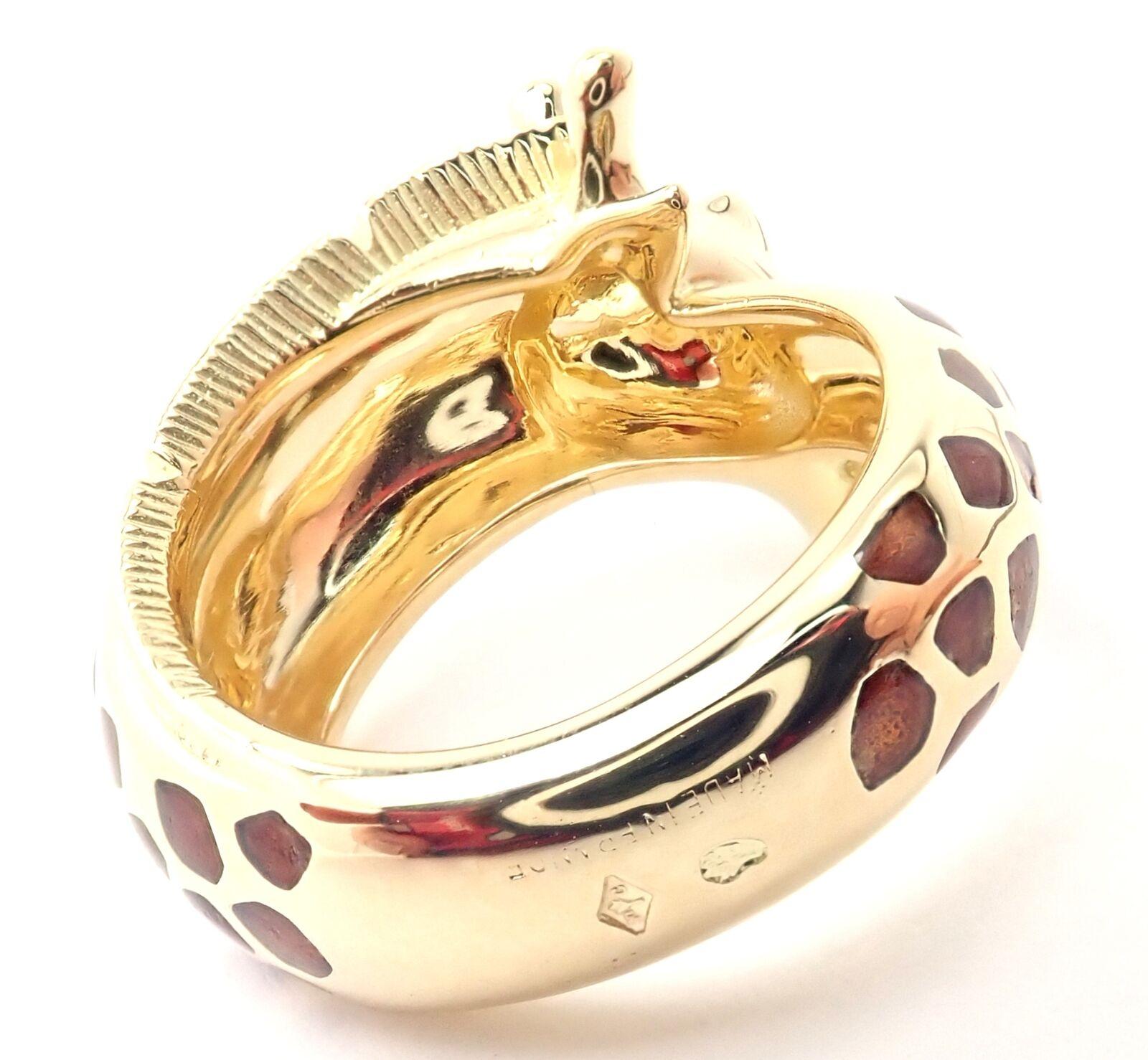 Marquise Cut Vintage Hermes Giraffe Emerald Enamel Yellow Gold Band Ring