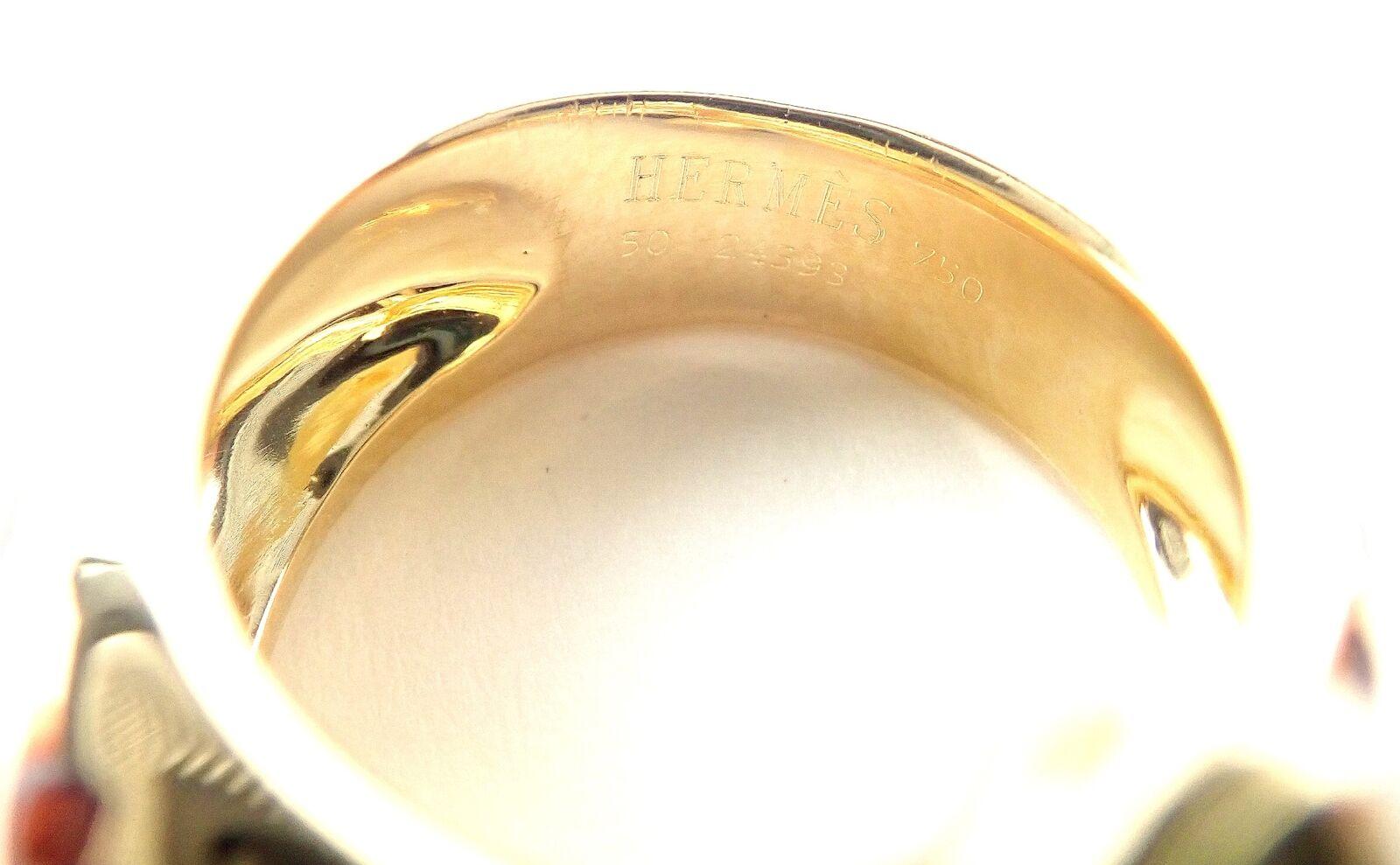 Vintage Hermes Giraffe Emerald Enamel Yellow Gold Band Ring 2