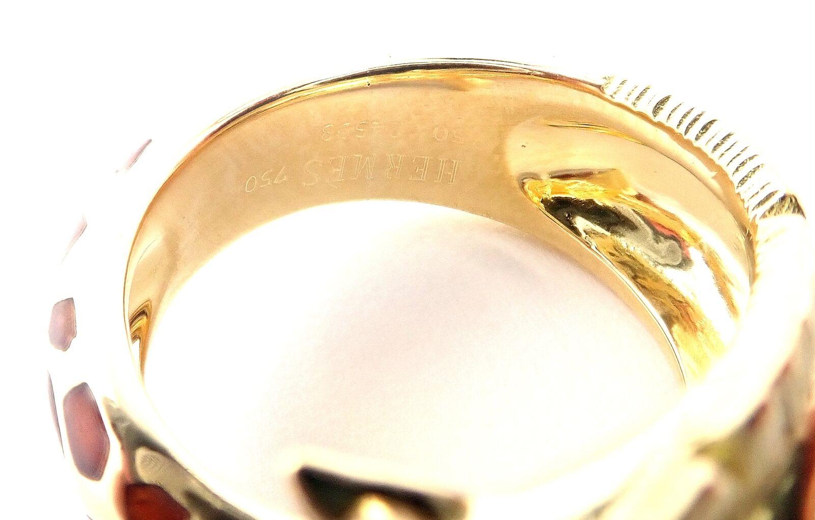 Vintage Hermes Giraffe Emerald Enamel Yellow Gold Band Ring 3