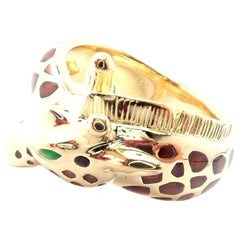 Vintage Hermes Giraffe Emerald Enamel Yellow Gold Band Ring