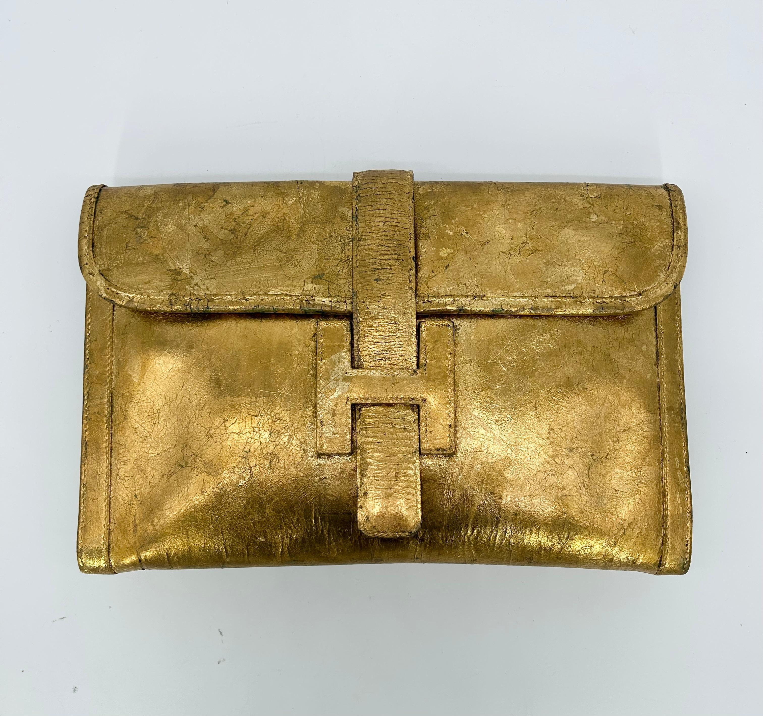 Vintage Hermes Gold Foil Jige Pm Clutch For Sale 4