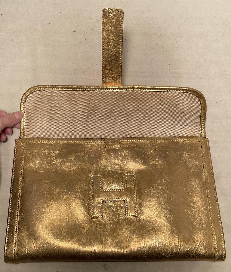 Vintage Hermes Gold Foil Jige Pm Clutch For Sale 8