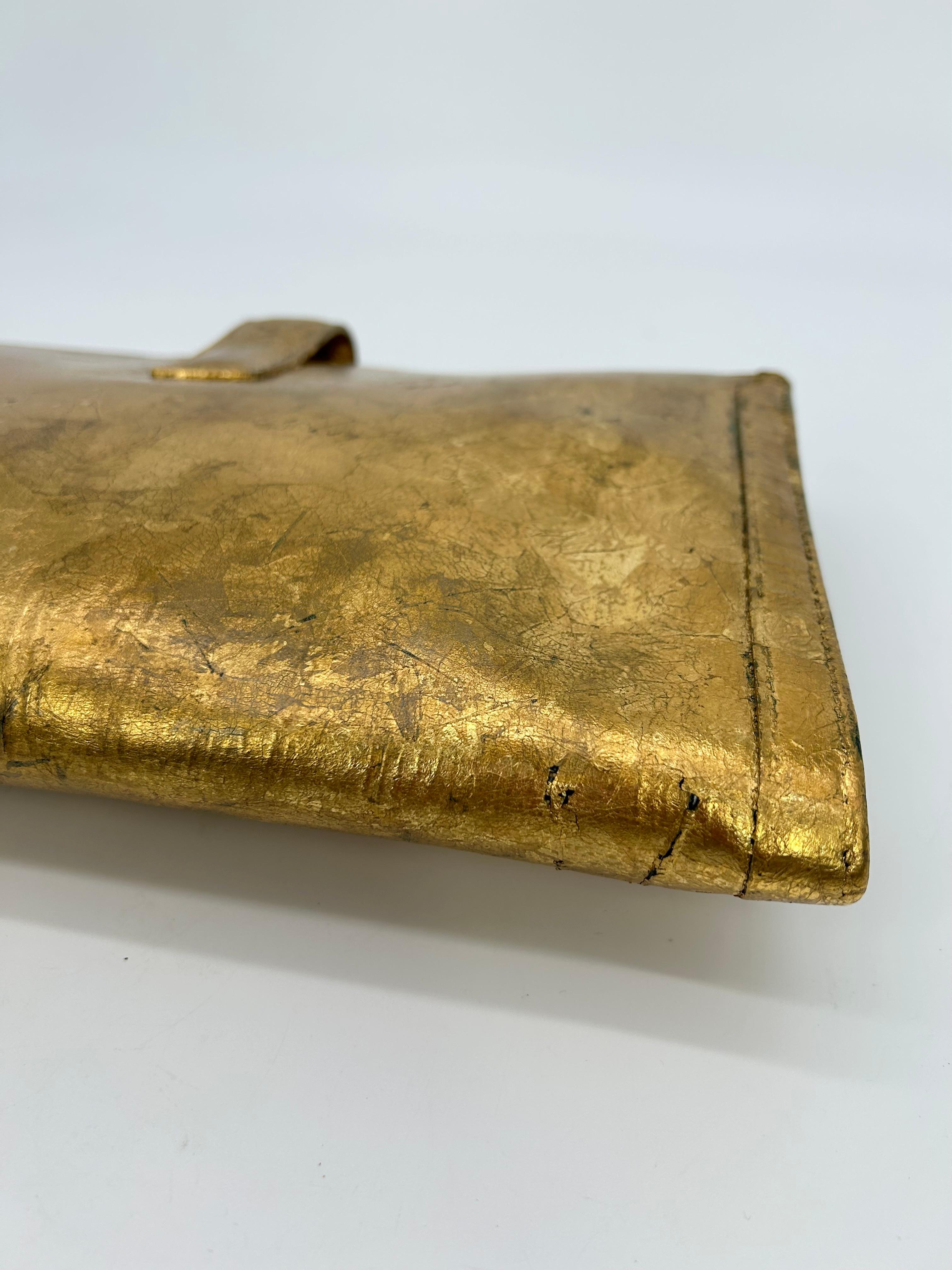 Vintage Hermes Gold Foil Jige Pm Clutch For Sale 10