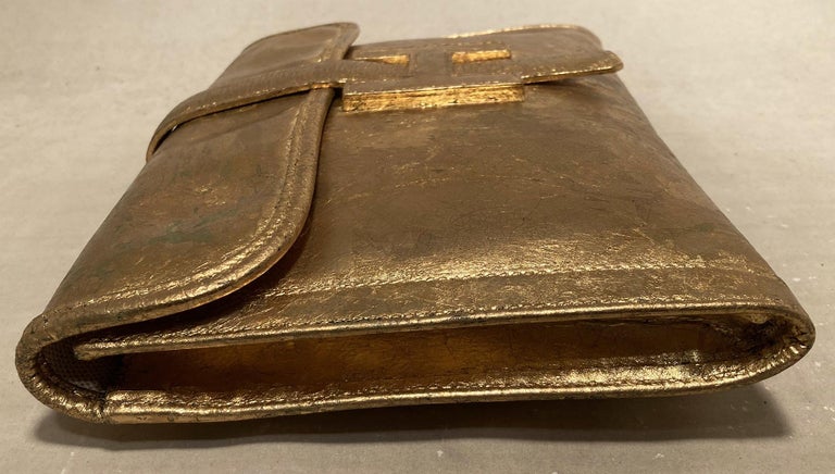 Brown Vintage Hermes Gold Foil Jige Pm Clutch For Sale