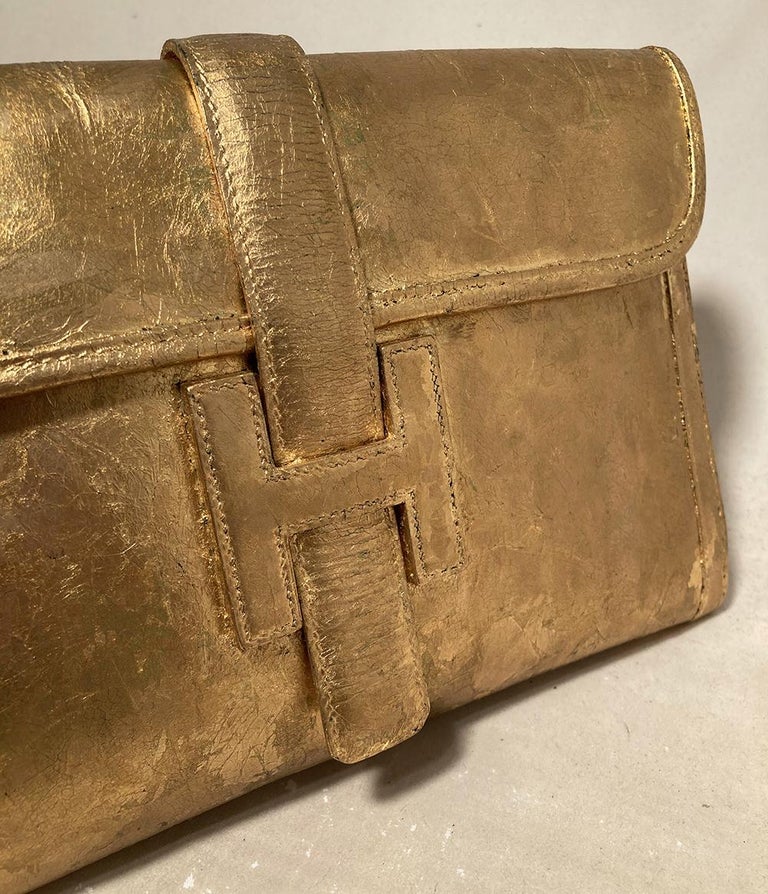 Vintage Hermes Gold Foil Jige Pm Clutch For Sale 1