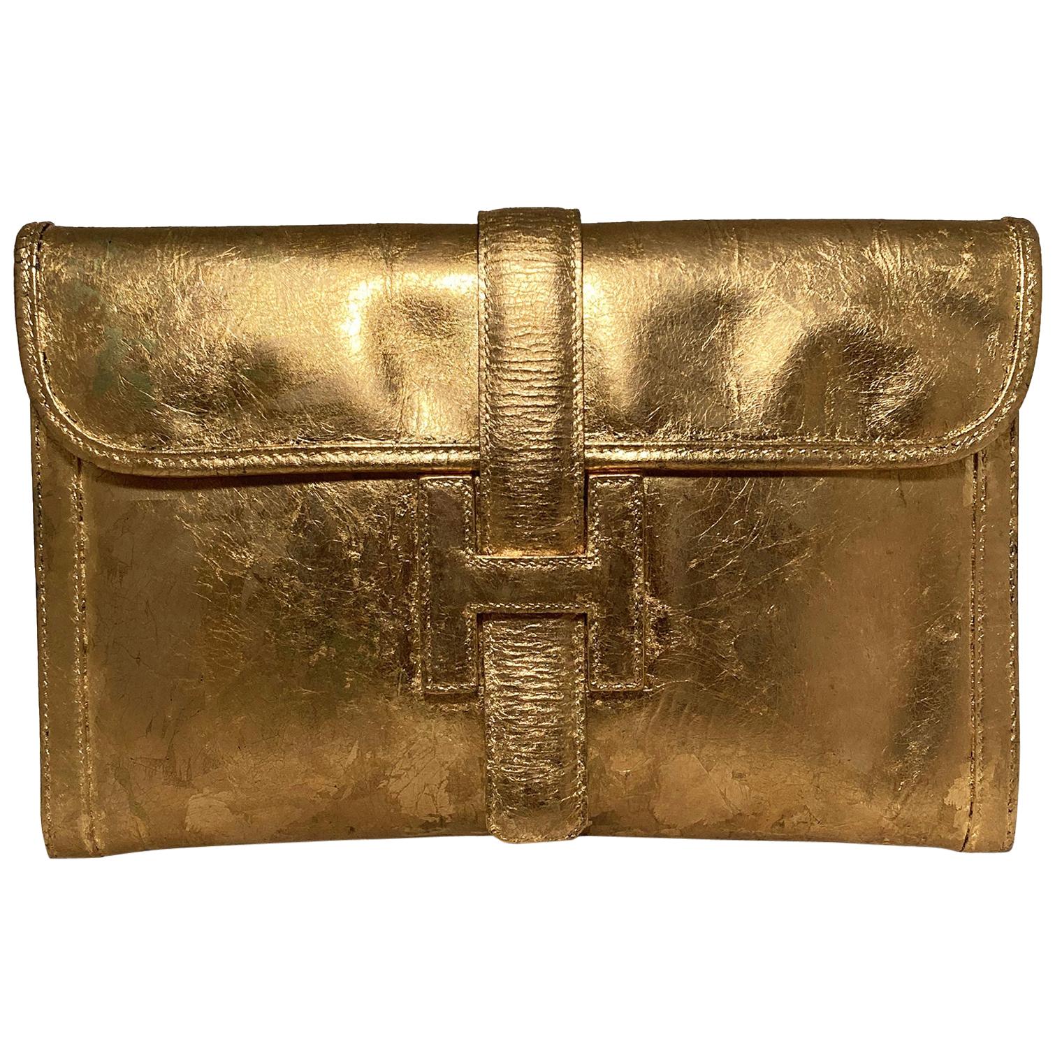 Vintage Hermes Gold Foil Jige Pm Clutch