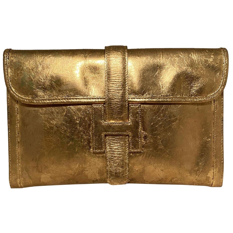 Vintage Hermes Gold Foil Jige Pm Clutch For Sale