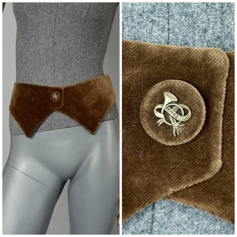 Vintage HERMES Gold Horn Brown Velvet Tuxedo Belt at 1stDibs 75.5 cm