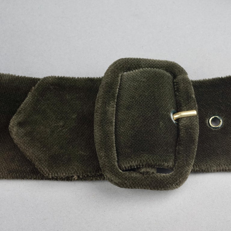 Vintage HERMES Gold Horn Moss Green Velvet Tuxedo Belt For Sale at